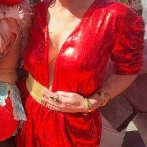 JULIA CLANCEY Gorgeous Ruby Sequin Jumpsuit. Perfect for New years eve party